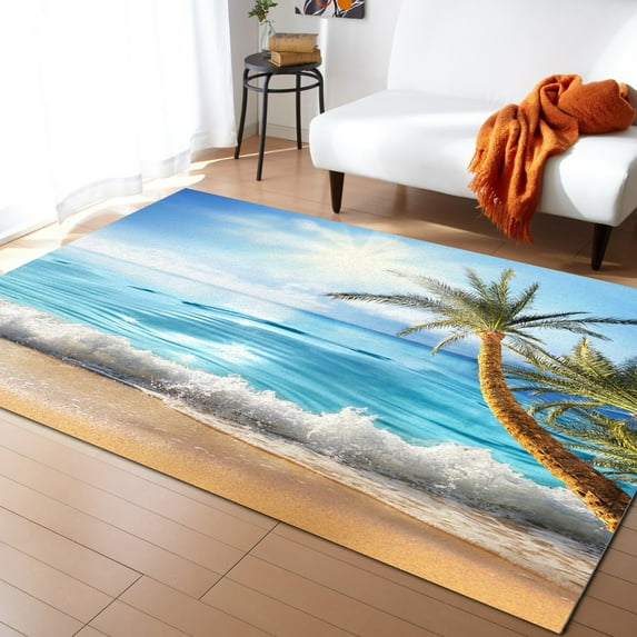 Coral velvet Clear Water On The Beach Carpets for Living Room Large Home Living Room Floor Mat Rugs Room Decor Teenager