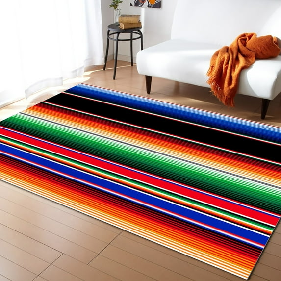 Coral velvet Colorful Mexican Stripes Living Room Floor Mat Children's Room Bedroom Bedside Carpet Kitchen Door Mat