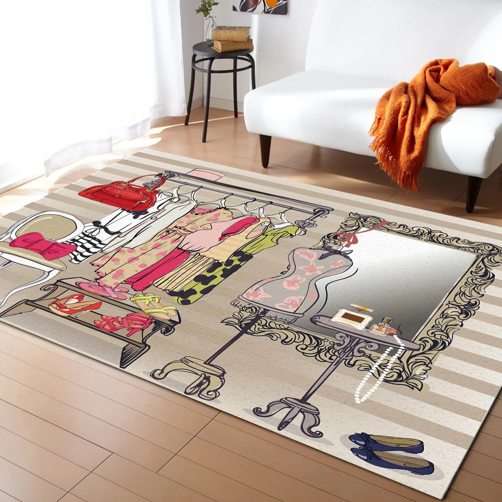 Pink Velvet Rug Coral velvet Female Cosmetics Perfume Lipstick Bow Comb Pink Rugs for ...