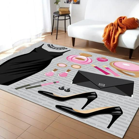Coral velvet Female Cosmetics Perfume Lipstick Bow Comb Pink Rugs for Bedroom Home Carpet Living Room Sofa Coffee Table Balcony Floor Mat