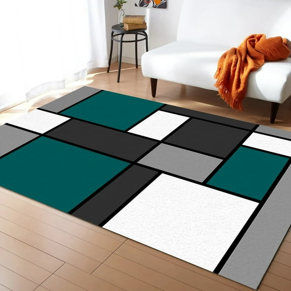 Coral velvet Geometric Figures Yellow Abstract Carpet Area Rug Children's Room Living Room Bedroom Large Rug Home Play Decoration Floor Mat