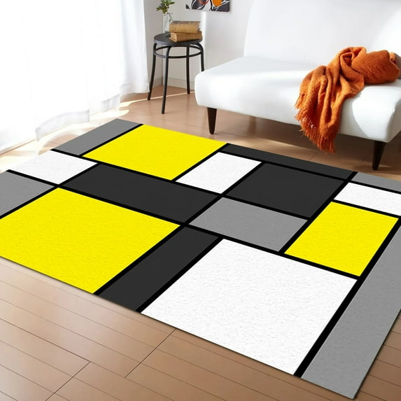 Coral velvet Geometric Figures Yellow Abstract Carpet Area Rug Children's Room Living Room Bedroom Large Rug Home Play Decoration Floor Mat