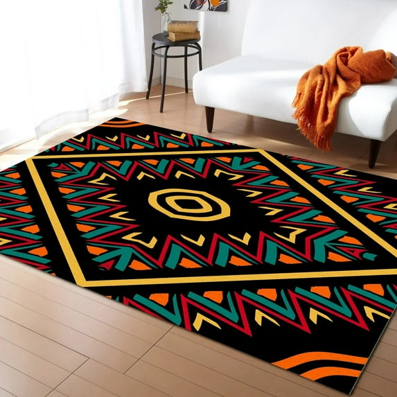 Coral velvet Home Carpet African Tambourine Geometric Lines Carpets for Living Room Anti-slip Carpet for Bedroom and Kitchen