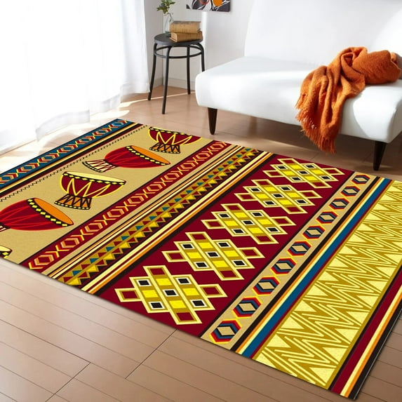 Coral velvet Home Carpet African Tambourine Geometric Lines Carpets for Living Room Anti-slip Carpet for Bedroom and Kitchen