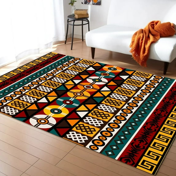 Coral velvet Home Carpet African Tambourine Geometric Lines Carpets for Living Room Anti-slip Carpet for Bedroom and Kitchen