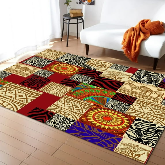 Coral velvet Home Carpet African Tambourine Geometric Lines Carpets for Living Room Anti-slip Carpet for Bedroom and Kitchen