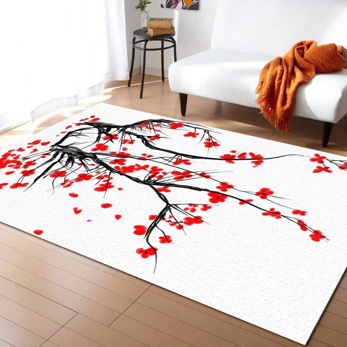 Coral velvet Japanese Sakura Cherry Blossoms Carpets for Bed Room ...