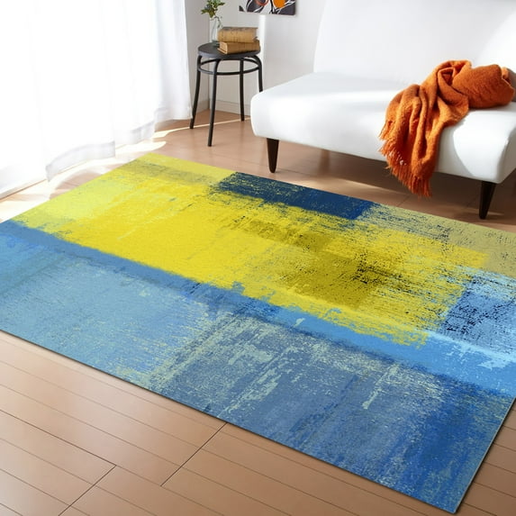 Coral velvet Oil Painting Geometric Yellow Rugs And Carpets For Home Living Room Decorative Large Area Carpet Children's Room Crawling Mat