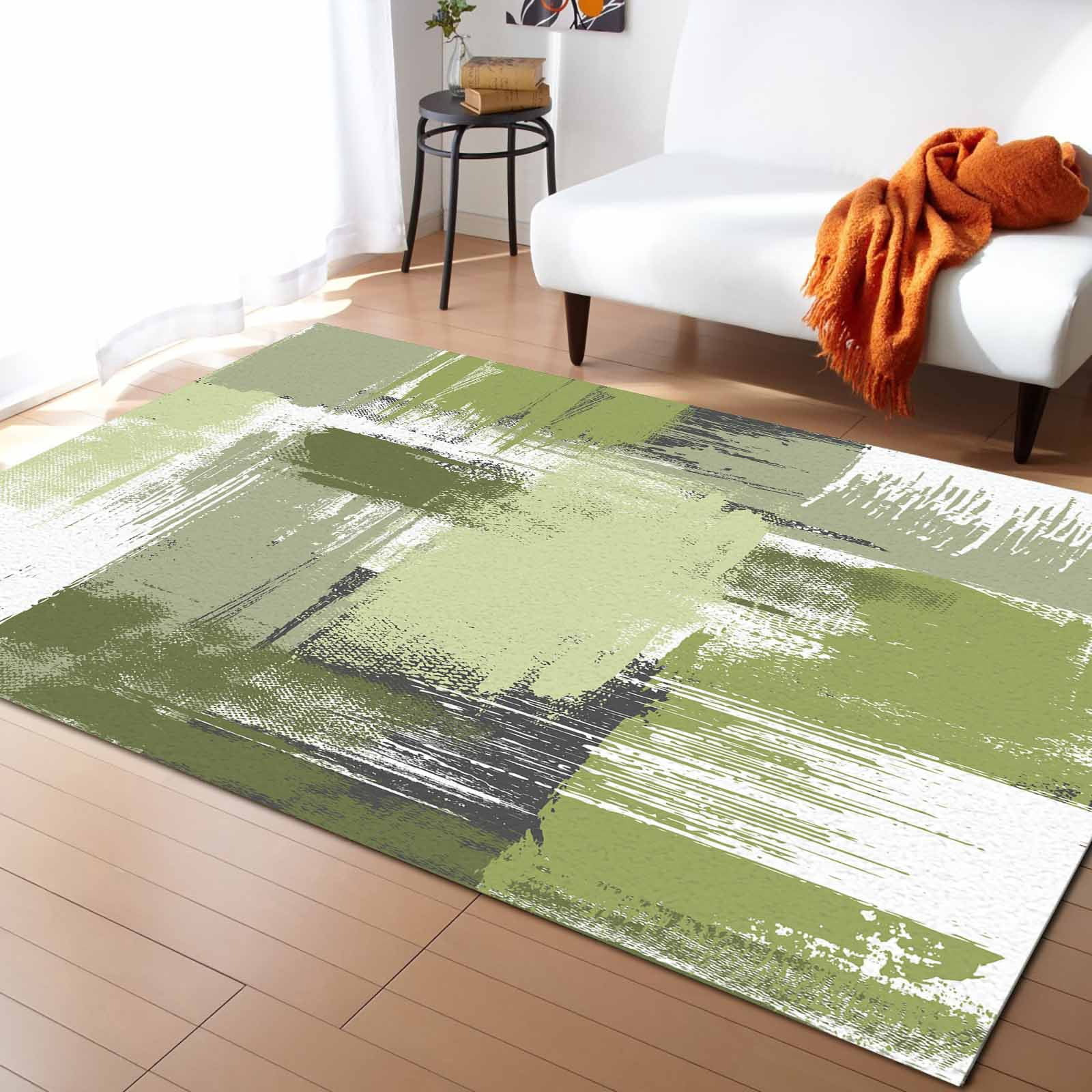 Coral velvet Painted Oil Painting Sage Green Living Room Floor Mat ...