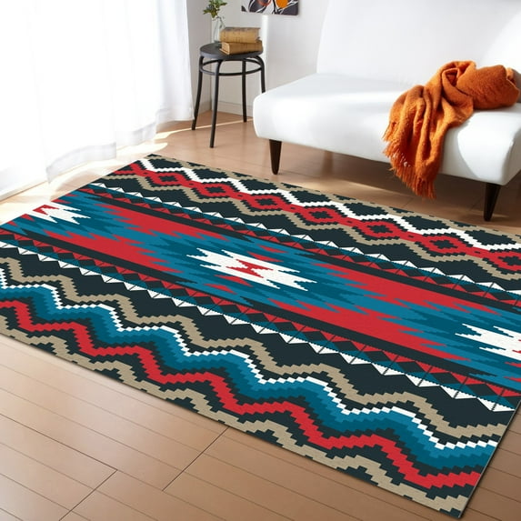 Coral velvet Red And Blue Ripple Geometric Design Living Room Floor Mat Children's Room Bedroom Bedside Carpet Kitchen Door Mat