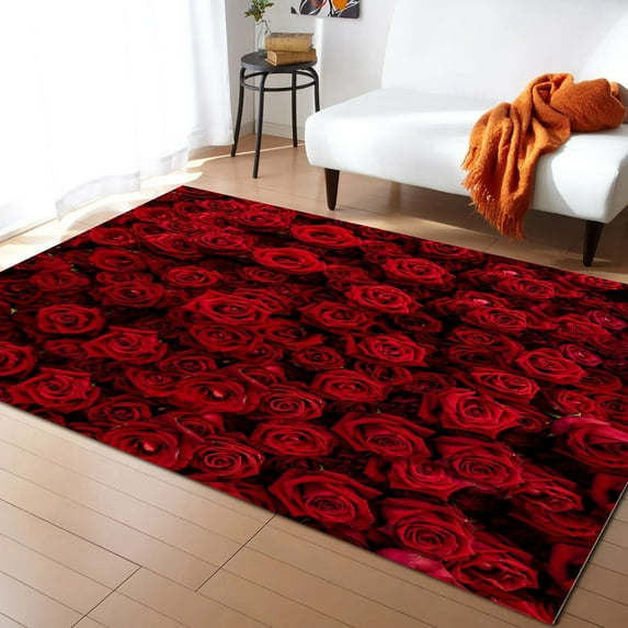 Coral velvet Red Rose Flower Black Carpet Living Room Large Area Rugs Bedroom Carpet Modern Home Living Room Decor Floor Rug