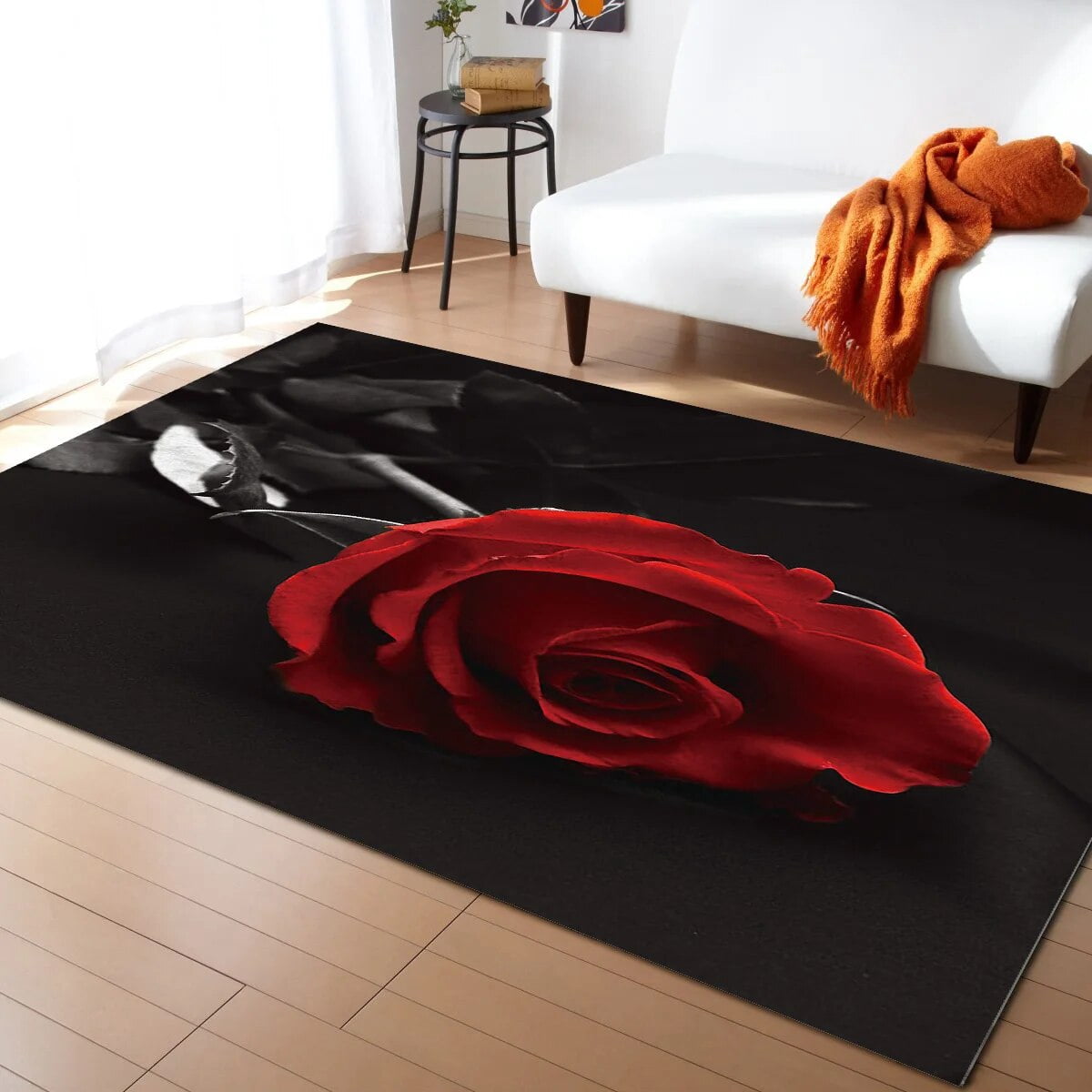 Coral velvet Red Rose Flowers With A Gray Background Living Room Floor ...