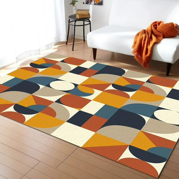 Coral velvet Retro Nordic Geometric Abstract Orange Carpet Area Rug Children's Room Living Room Bedroom Home Play Decoration Large Floor Mat