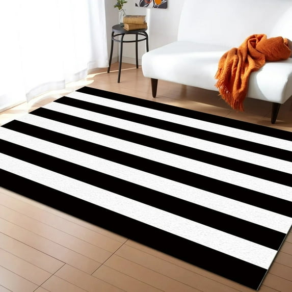 Coral velvet Simple Black And White Stripes Carpets for Living Room Children's Room Carpet Bedroom Bedside Blanket Kitchen Doormat
