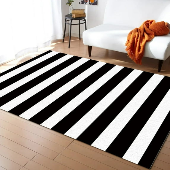 Coral velvet Simple Black And White Stripes Carpets for Living Room Children's Room Carpet Bedroom Bedside Blanket Kitchen Doormat