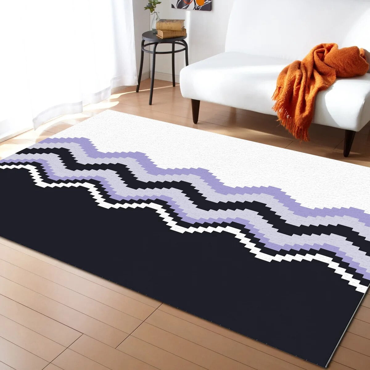 Mat Ripple Coral velvet Simple Mosaic Ripple Black And Purple Living Room Floor ...