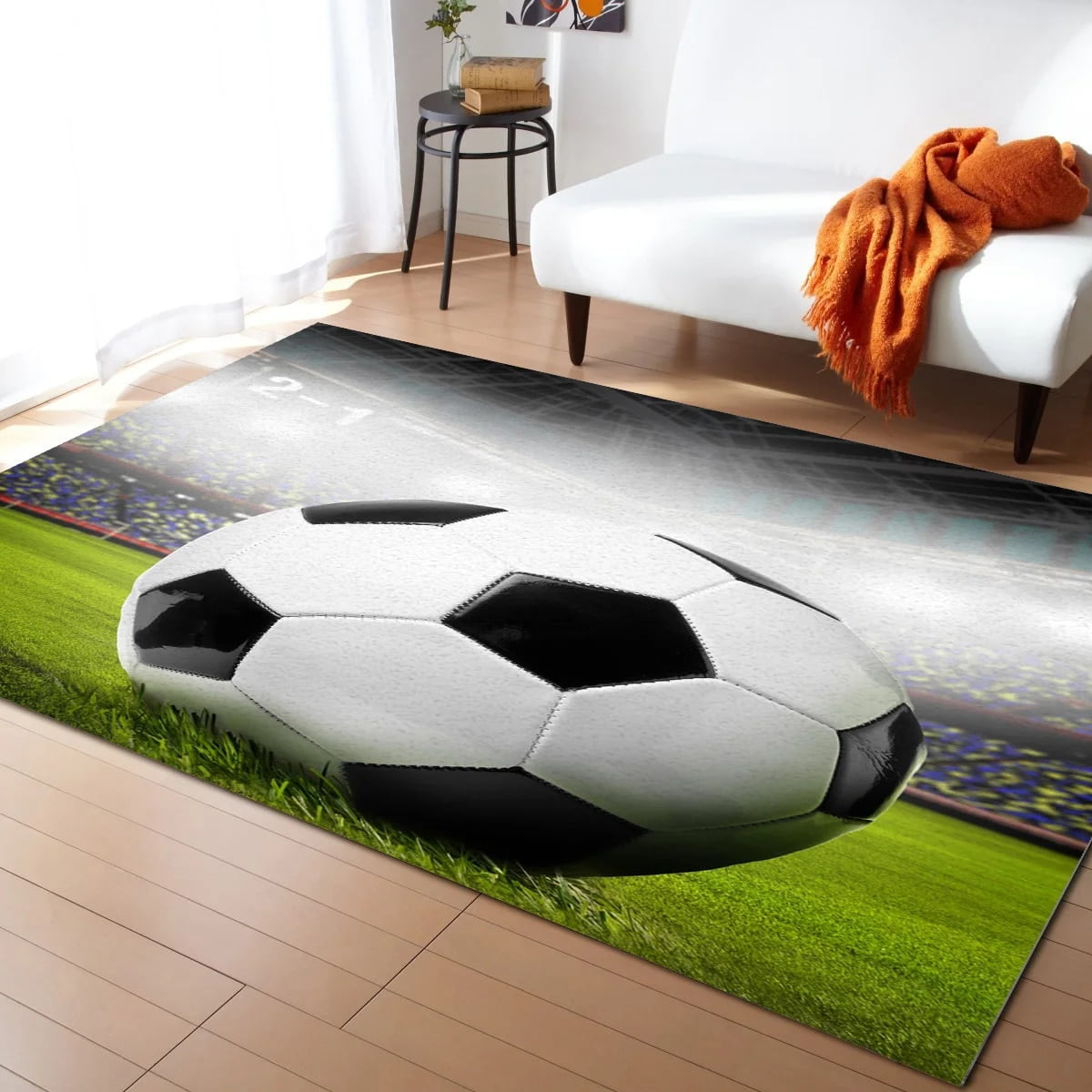 Coral velvet Soccer Balls Football Design Carpets for Living Room Large ...
