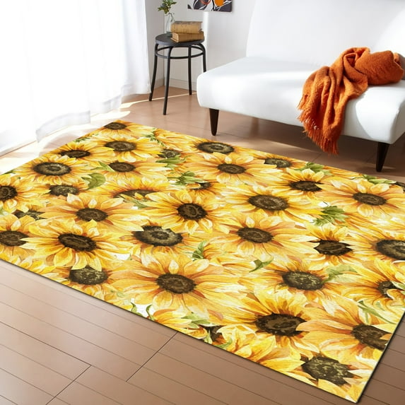 Coral velvet Sunflower Watercolor Living Room Carpet Coffee Table Floor Mat Study Bedroom Bedside Home Decoration Large Rug Floor Mat