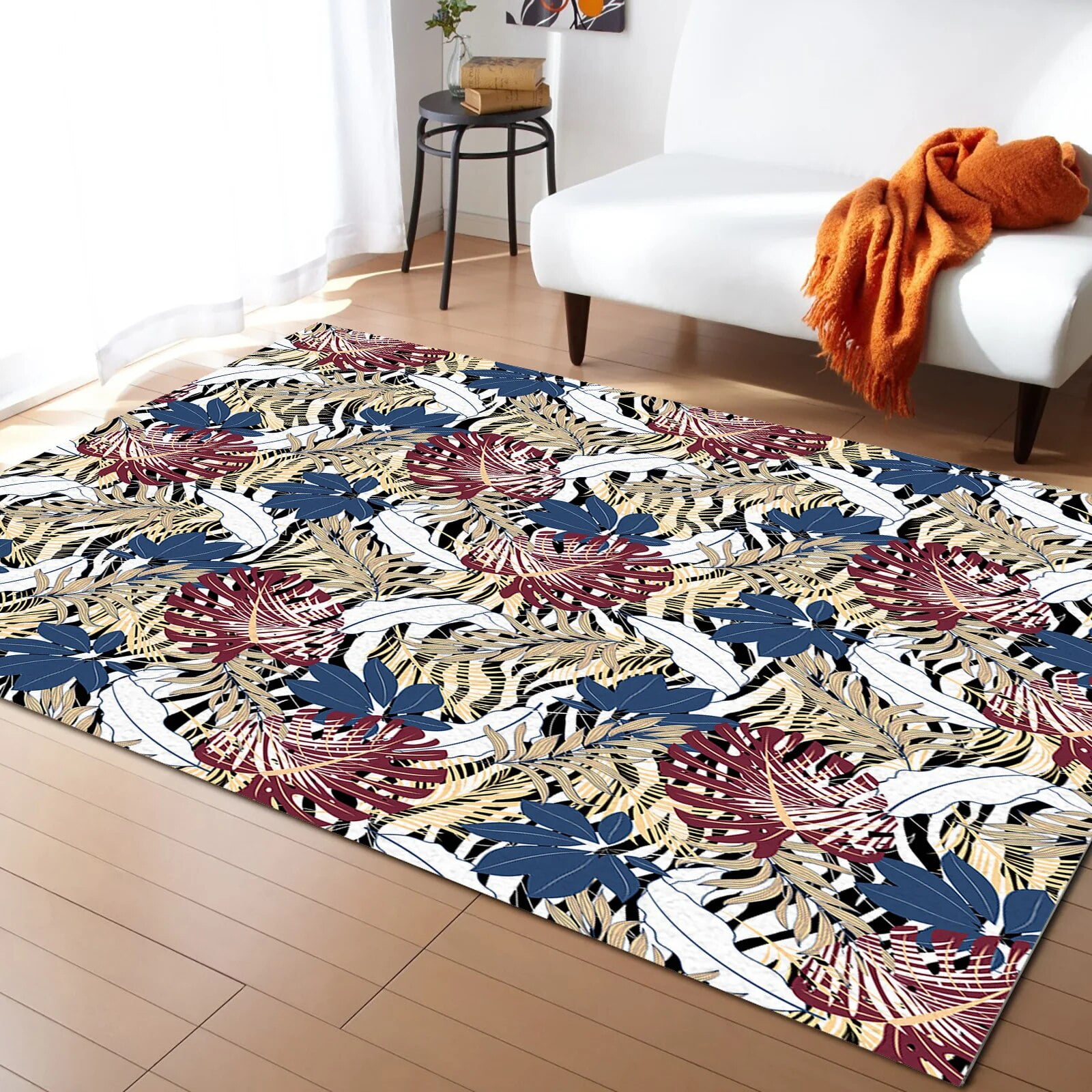 Coral velvet Tropical Jungle Palm Leaf Banana Leaf Tiger Carpet Area ...