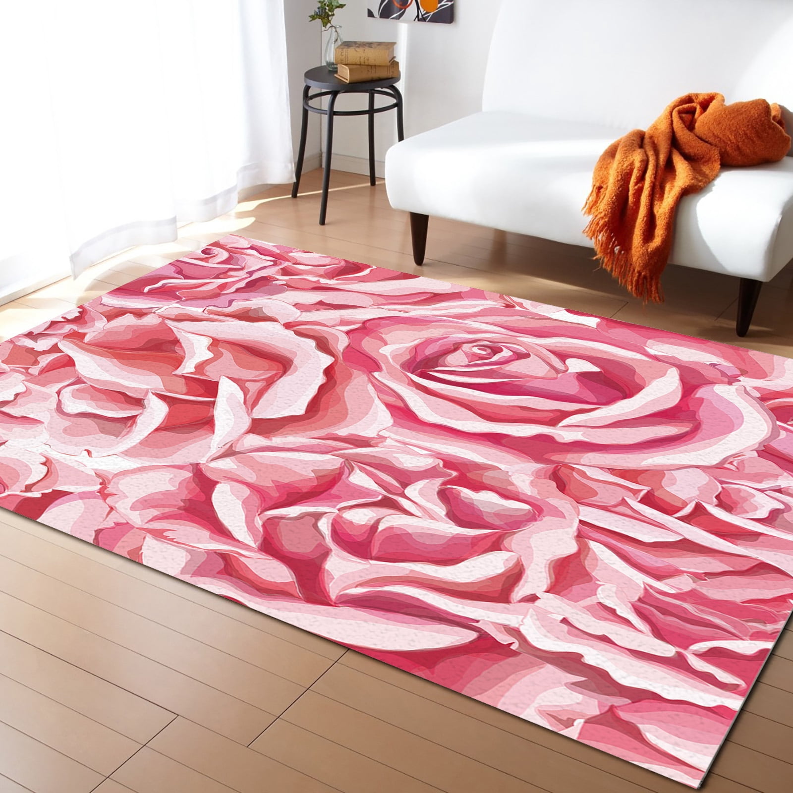 Vintage Pink Rose Flower Print Floor Mat