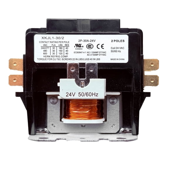 Coralvolt 30 Amp 2-Pole Definite Purpose HVAC Contactor, 24V Coil, XKJL1-30/2, UL Rated, 1 Pack