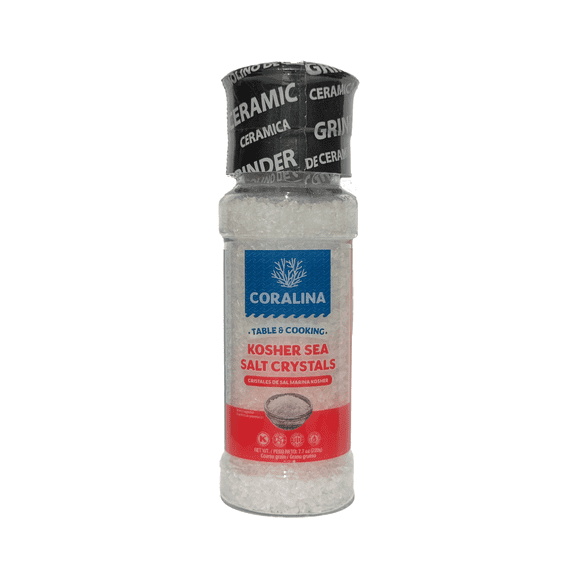 Coralina Kosher Sea Salt  Pure Evaporated Seawater, Kosher Certified. Ideal for Meats and Veggies. Slow-Dissolving. Refillable Ceramic Grinder. Gluten-Free