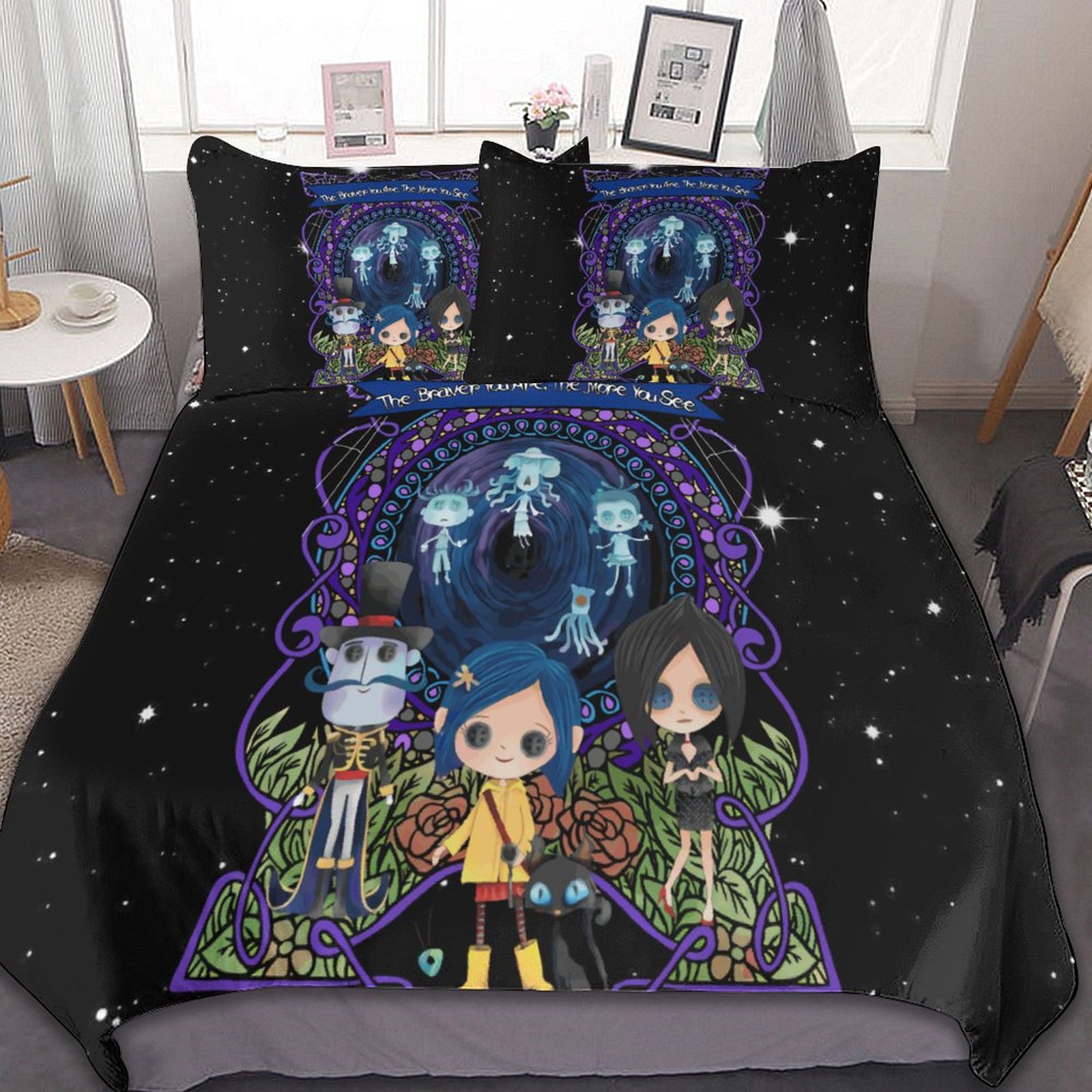 Coraline 3 Pcs Bed Sheets Set Breathable Duvet Cover with 2 Pillow Sham