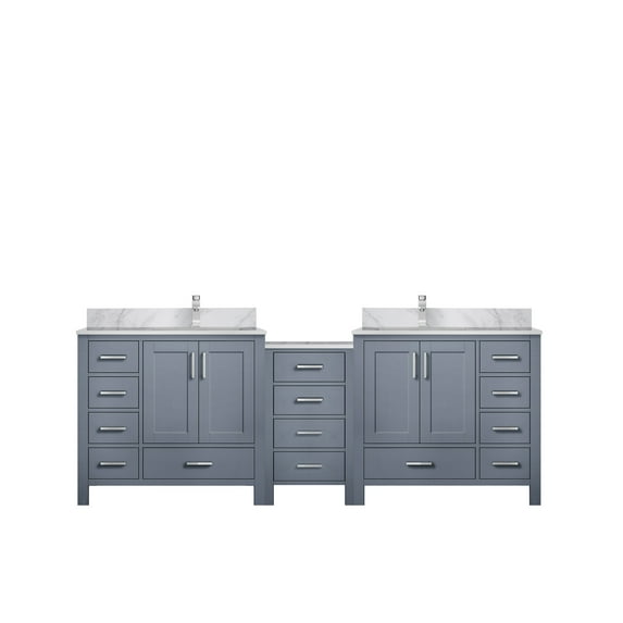 Coraline 92 in W Dark Grey Double Bath Vanity, Carrara Marble Top, and Faucet Set