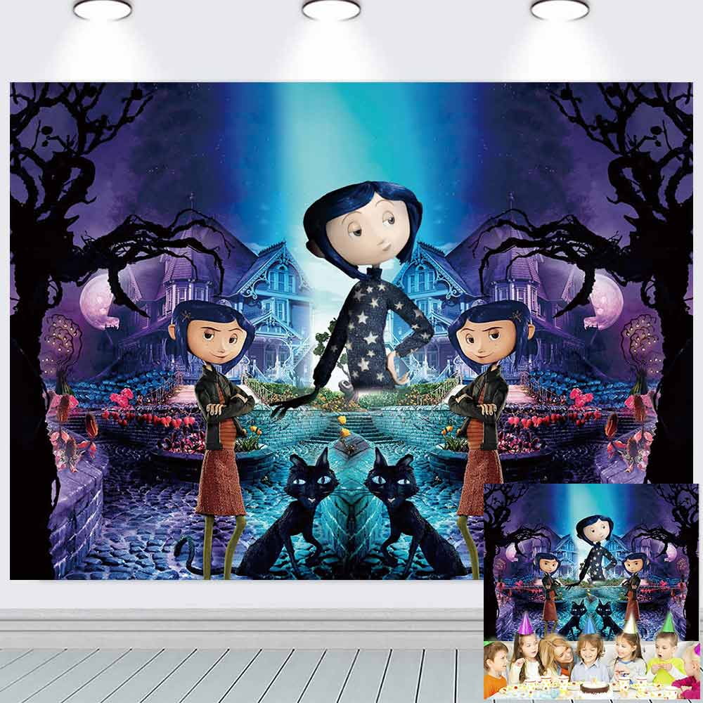 Coraline Backdrop Banner Party Supplies Poster Movie Theme Background for Photography Kids Birthday Decorations