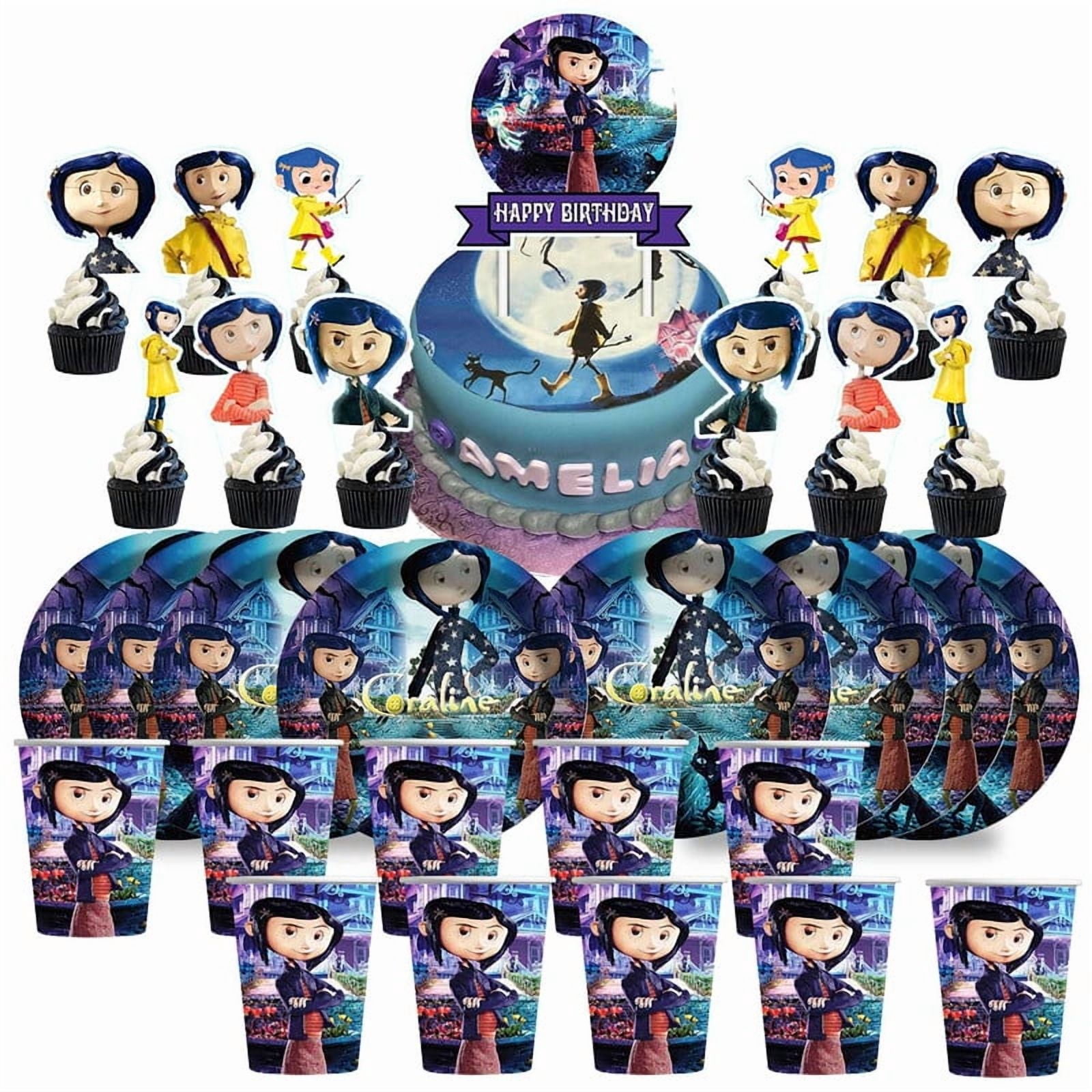Coraline Birthday Cups Party Supplies Plates Fans Decorations Cake Topper Decor