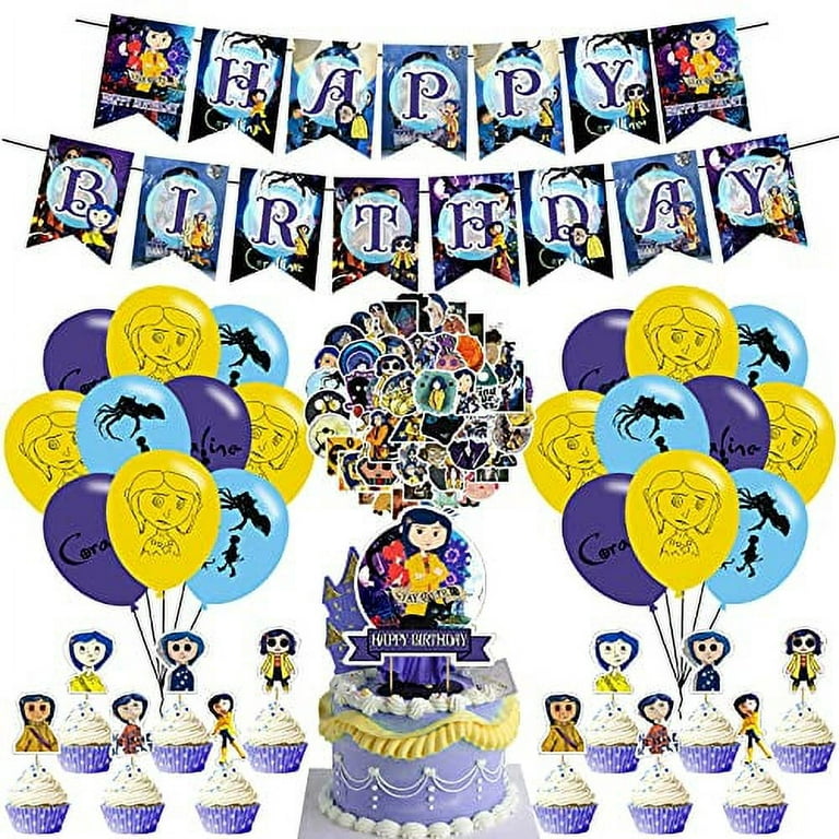 Coraline Happy Birthday Party Decorations Cake Topper Banner Balloons Set