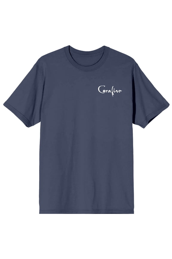 Coraline Cat Secret Door Stop Motion Animated Dark Fantasy Horror Another World Something are Not As They Seem on Navy Adult Crew Neck Short Sleeve T-shirt - XL