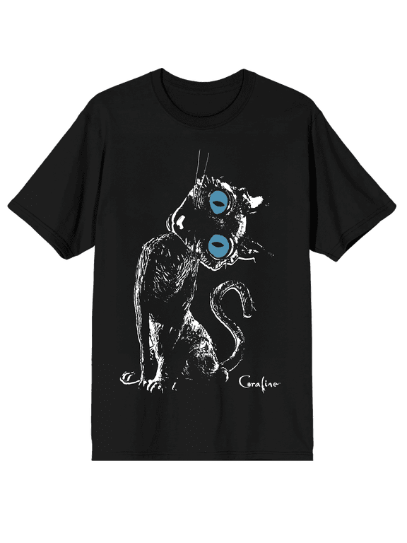 Coraline Cat Tilt Graphic Short Sleeve Tee for Adult Fans-XL