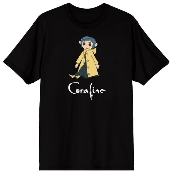 Coraline Doll Logo Adult Black Crew Neck Short Sleeve T-shirt-Medium