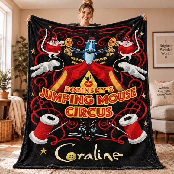Coraline Flannel Blanket, Bobinsky Jumping Mouse Circus Graphic Throw Blanket