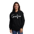 thumbnail image 1 of Coraline Full Moon Character Art Women's Black Long Sleeve Hooded Sweatshirt-Large, 1 of 7