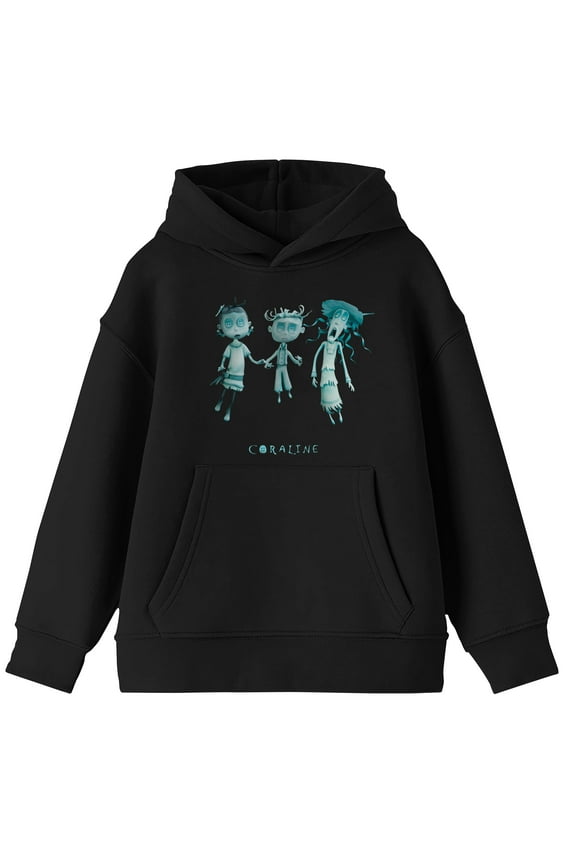 Coraline Girls Black Long Sleeve Hooded Sweatshirt - Large