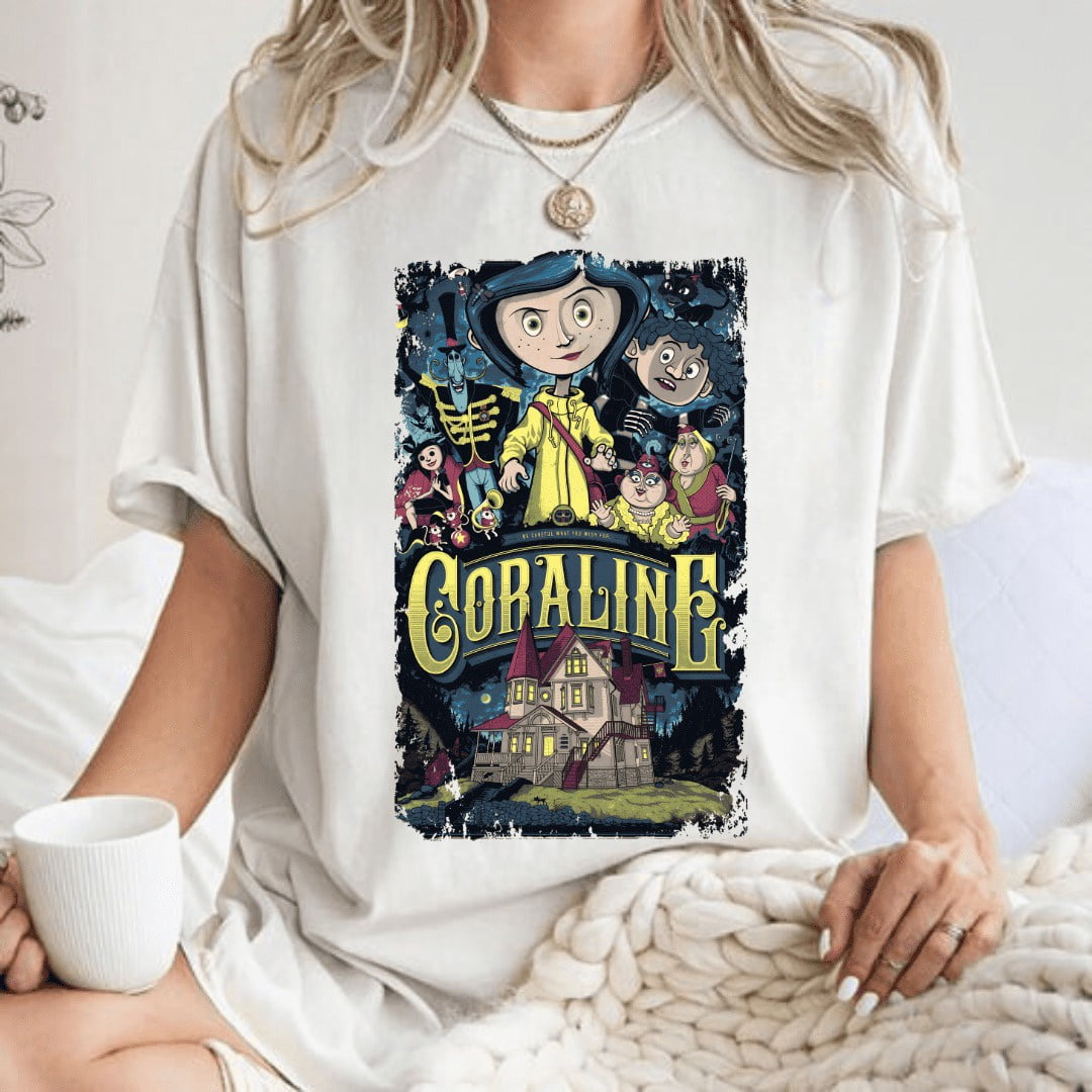 Coraline Halloween Unisex TShirt, Movie Cartoon Horrow Shirt, White