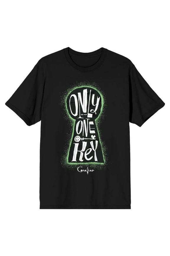 Coraline Only One Key Crew Neck Short Sleeve Men's Black T-shirt
-Medium