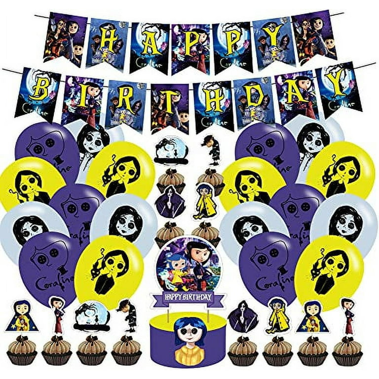 Coraline Party Decoration Coraline Party Theme Banners Latex Balloons  Cupcake Toppers for Children and Adults Birthday Party Decorations