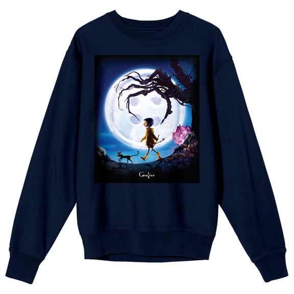Coraline Poster Art Adult Navy Crew Neck Long Sleeve Sweatshirt - 3XL