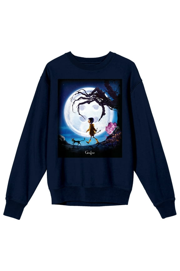 Coraline Poster Art Adult Navy Crew Neck Long Sleeve Sweatshirt - Large
