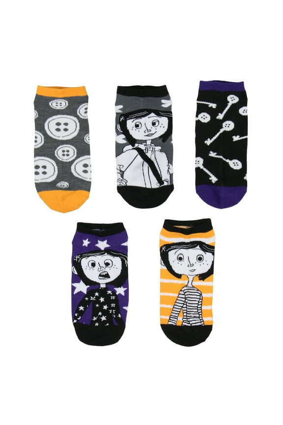 Coraline Socks Women's Mysterious Character Inspired Designs 5-Pack Mix and Match Adult No-Show Ankle Socks