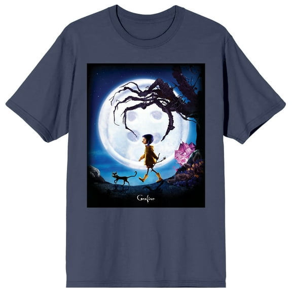 Coraline Stop Motion Cat Horror Scary on Navy Adult Crew Neck Short Sleeve T-shirt - Medium