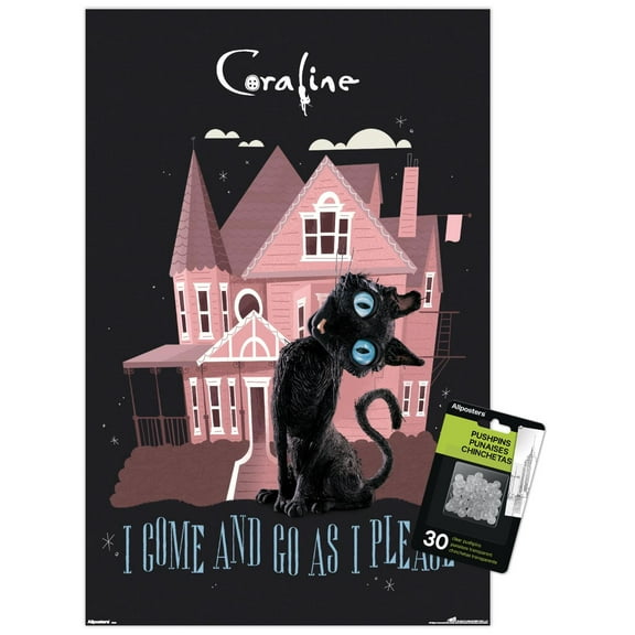 Coraline - The Cat Wall Poster with Push Pins, 14.725" x 22.375"