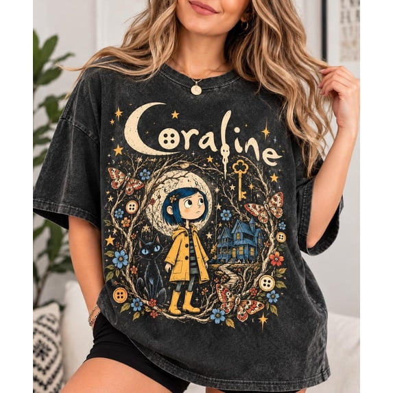 Cat No Button Coraline Vintage Spooky Black Cat Button Eyes Movie Inspired T-Shirt ...