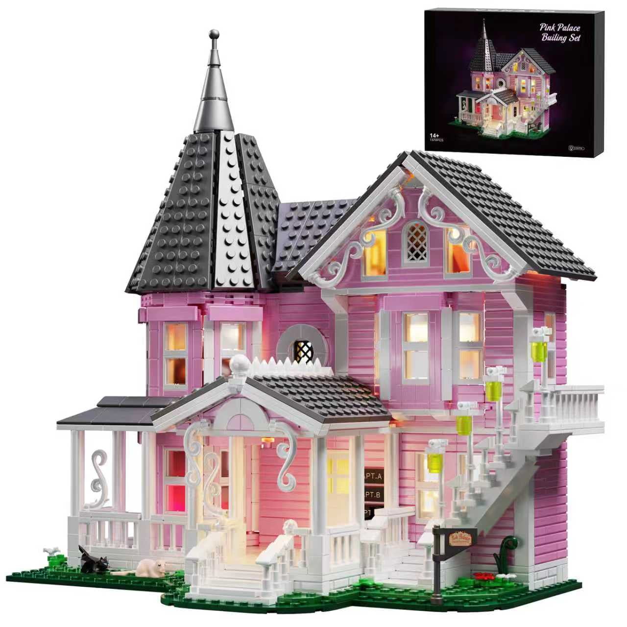 Pink Palace Apartment Building Block Set Halloween House Toys