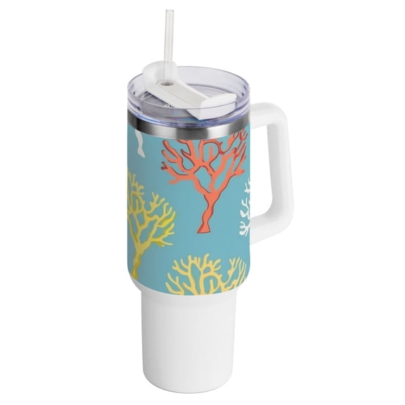 Corals 40 oz Tumbler with Handle InsulatedTravel MugLid Straw Leak Proof Steel Vacuum Water Bottles Glasses Fits in Car Cup Holder