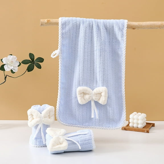 Corals Fleece Striped Bow Towel, Soft Absorbent Bath Towel with Bow Design, Cozy & Stylish Towels for Bathroom, Gift Idea for Women & Home Decor