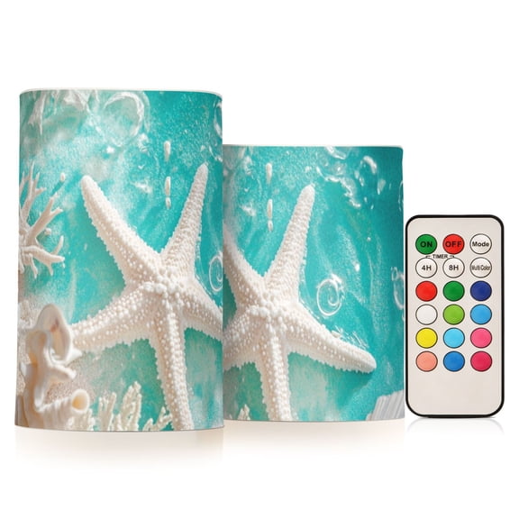 Corals Shells Starfish Seaside Flickering Flameless Candles LED Tealight Battery Operated with Remote Set of 2 Holiday Decor Ornaments
